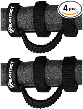 Bartact Roll Bar Grab Handles Compatible with Jeep Wrangler JL, JK, TJ, YJ, and Jeep Gladiator 1955–2023 Upgrade Metal Buckle, Strong & Durable Paracord Grip Handles for Roll Bar - Black/Black